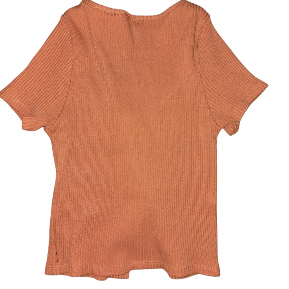 Levi's Ribbed Top Pearl Snap Casual Tee Short Sleeve Copper Size S - Picture 5 of 6